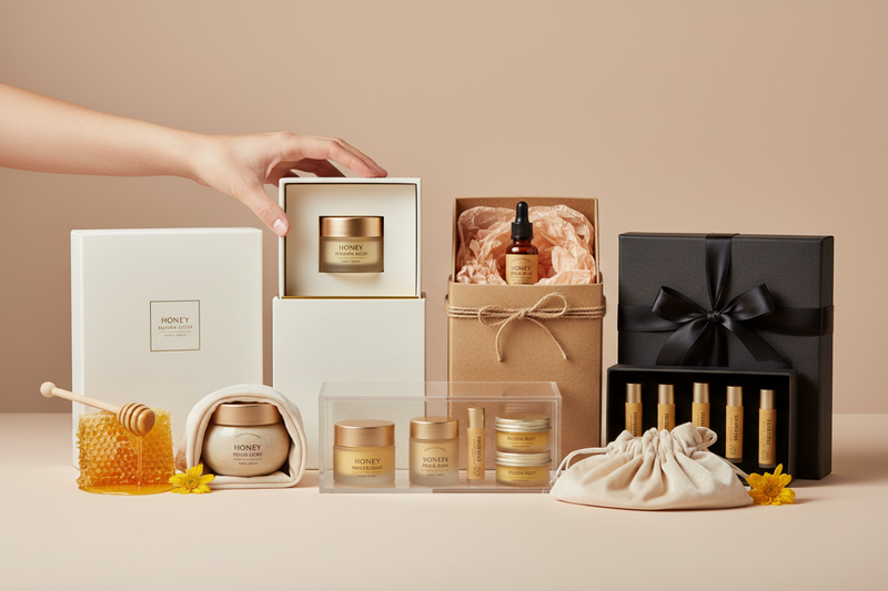 πρόκειται για συσκευασίες καλλυντικών. Κάνε μια εικόνα με διάφορες συσκευασίες καλλυντικών ή το προϊόν να μπαίνει σε διάφορες συσκευασίες